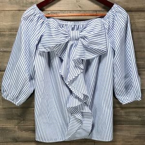 Off the Shoulder Striped Top w/ Band Bow Front